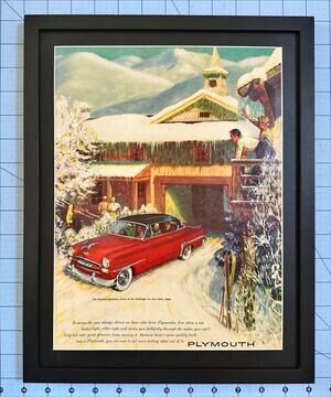 Framed 1953 PLYMOUTH Belvedere 2-door At Challenger Lodge Sun Valley ID Print ad